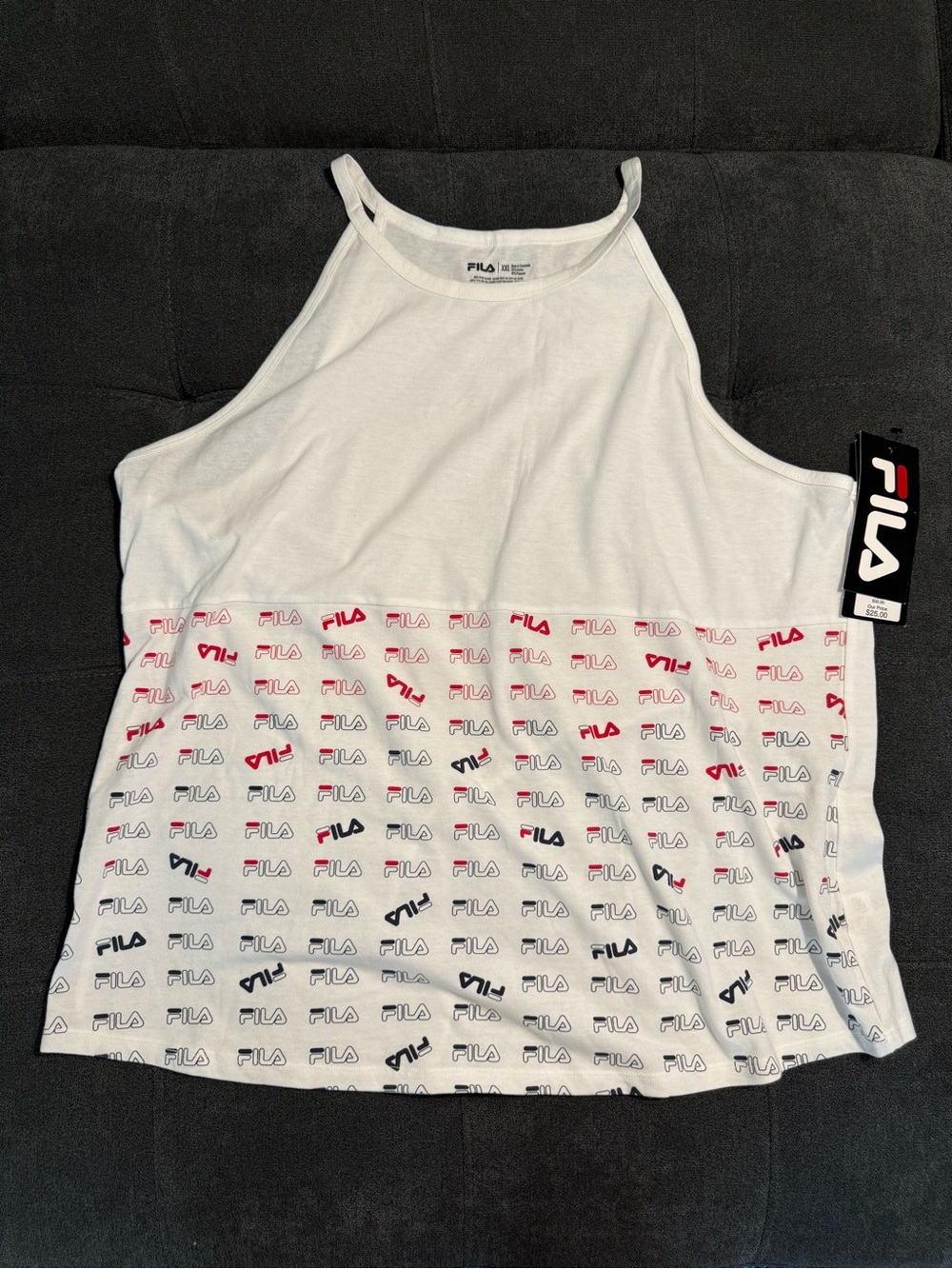 Fila White Halter tank with Red and Navy Logo Print NWT